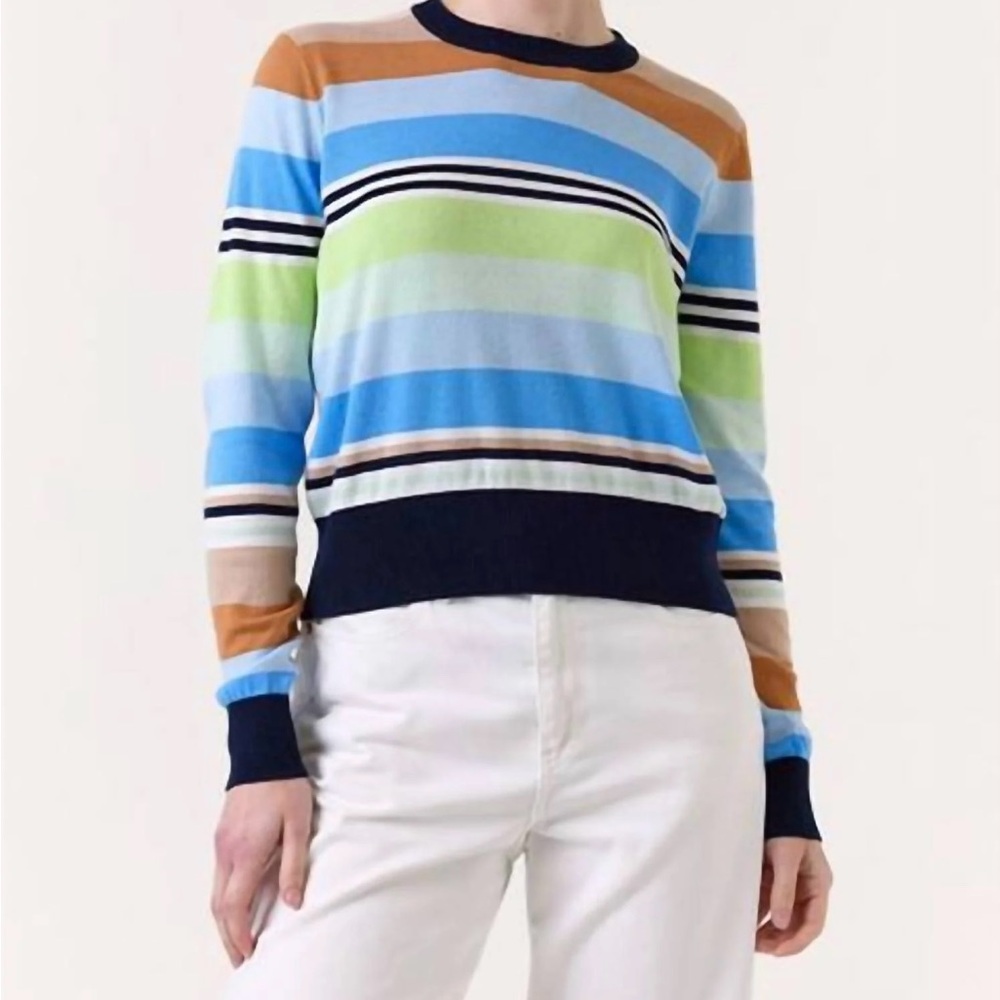 NWT Brodie Cashmere - Ivy Stripe
Crew Neck Sweater in Blues/Neutrals, Size XS